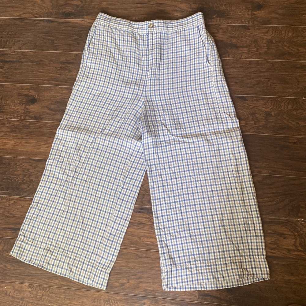 Madewell Linen Huston Button-Front Crop Pants in Check